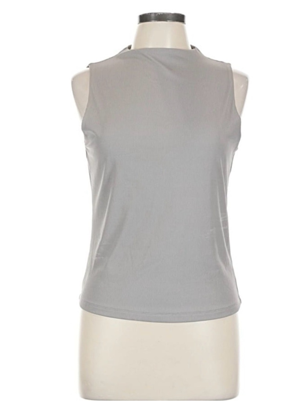 Tahari Light Gray Ribbed Crewneck Tank